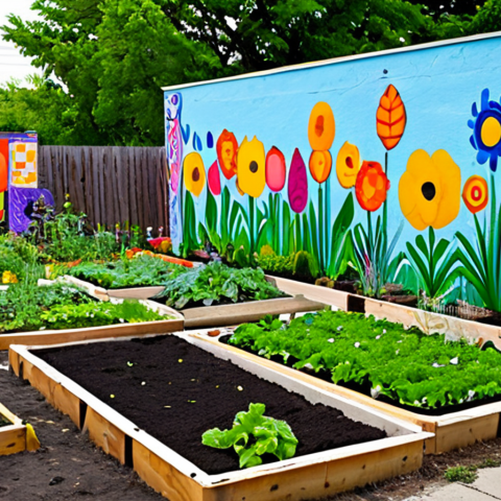 Urban Oasis**

Prompt: A vibrant community garden in a revitalized urban space, fully clothed adults and children planting vegetables, surrounded by colorful murals and recycled art installations, compost bins visible. safe for work, appropriate content, family-friendly, perfect anatomy, correct proportions, natural pose, well-formed hands, proper finger count, professional photography, high quality, modest dress.

**