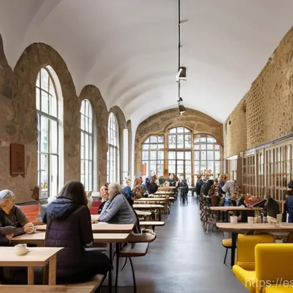폐공간 재활용을 위한 정부 정책 - **Adaptive Reuse: Historic Market Transformed into a Vibrant Cultural Hub**
A wide-angle, bright...