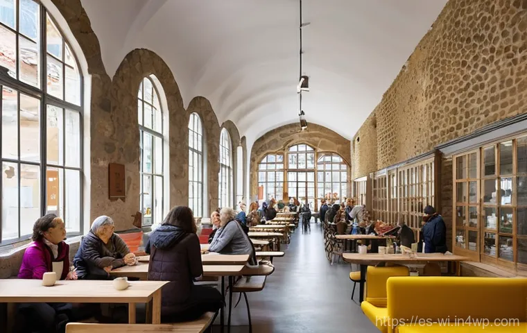 폐공간 재활용을 위한 정부 정책 - **Adaptive Reuse: Historic Market Transformed into a Vibrant Cultural Hub**
A wide-angle, bright...