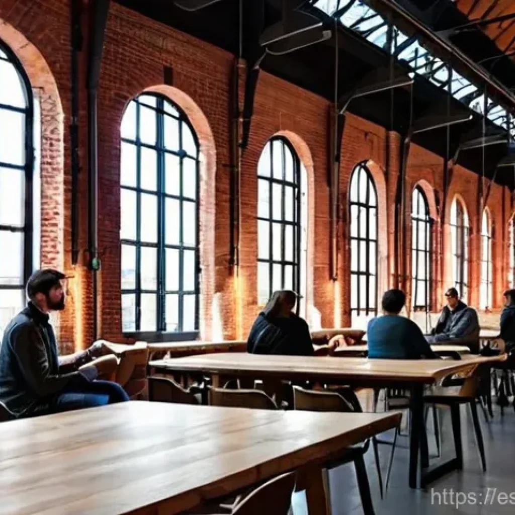 폐공간 생태적 전환의 산업적 가능성 - **Prompt 1: Industrial Chic Cultural Hub in Madrid**
A wide shot of a former industrial building...