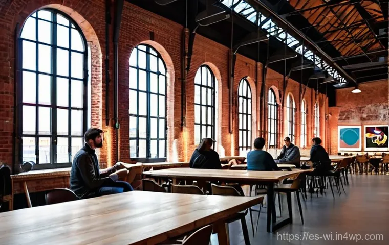 폐공간 생태적 전환의 산업적 가능성 - **Prompt 1: Industrial Chic Cultural Hub in Madrid**
A wide shot of a former industrial building...