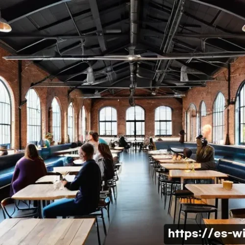 Home 32 폐공간 활용을 위한 자원 순환 사례 - **Prompt:** A vibrant, sunlit interior of a former industrial building, now a bustling cultural cent...