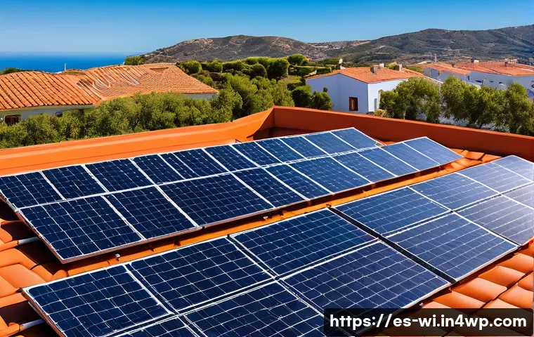 생태적 전환을 위한 혁신적인 기술 - A modern Spanish residential rooftop with high-efficiency solar panels gleaming under a clear blue s...